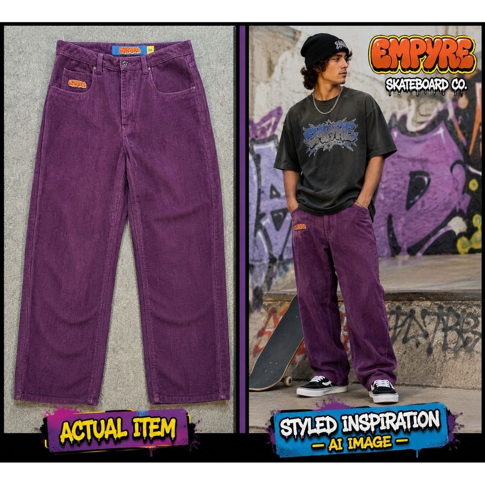 Empyre Corduroy Pants Mens Relaxed Fit Skater Purple 32 Excellent Y2K Baggy